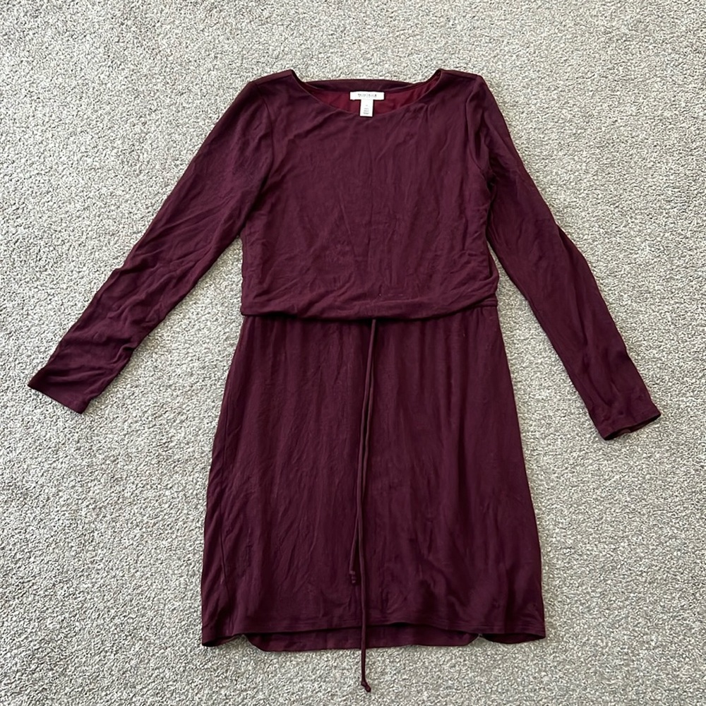 White House Black Market burgundy jersey drawstring waist casual dress